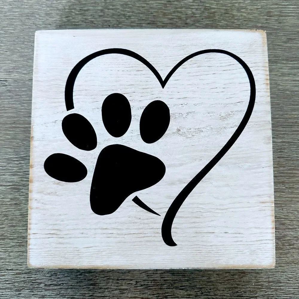 Dog Paw Print Farmhouse Block Decor Sign